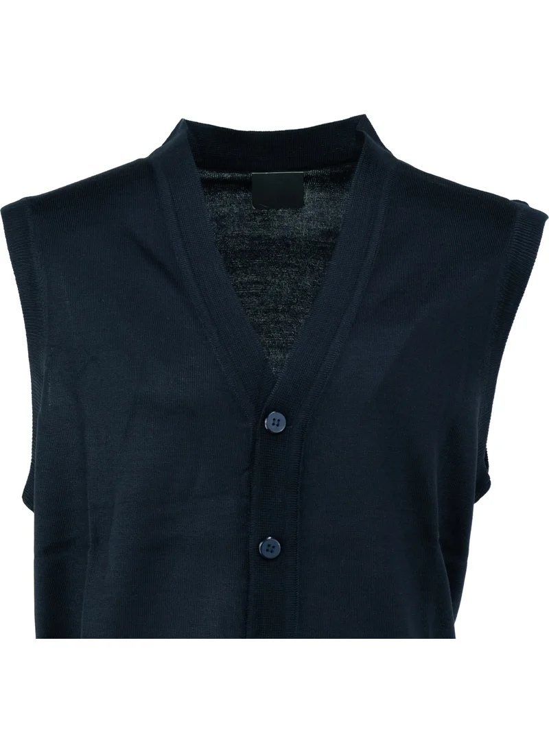 Oppland Men's V-Neck Buttoned Double Pocket Classic Model Casual Cut Thin Wool Woven Vest