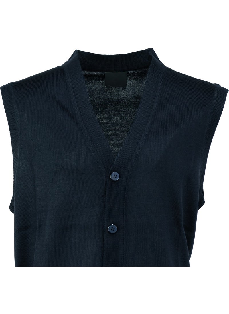 Oppland - Men's V-Neck Buttoned Double Pocket Classic Model Casual Cut Thin Wool Woven Vest - Image 1