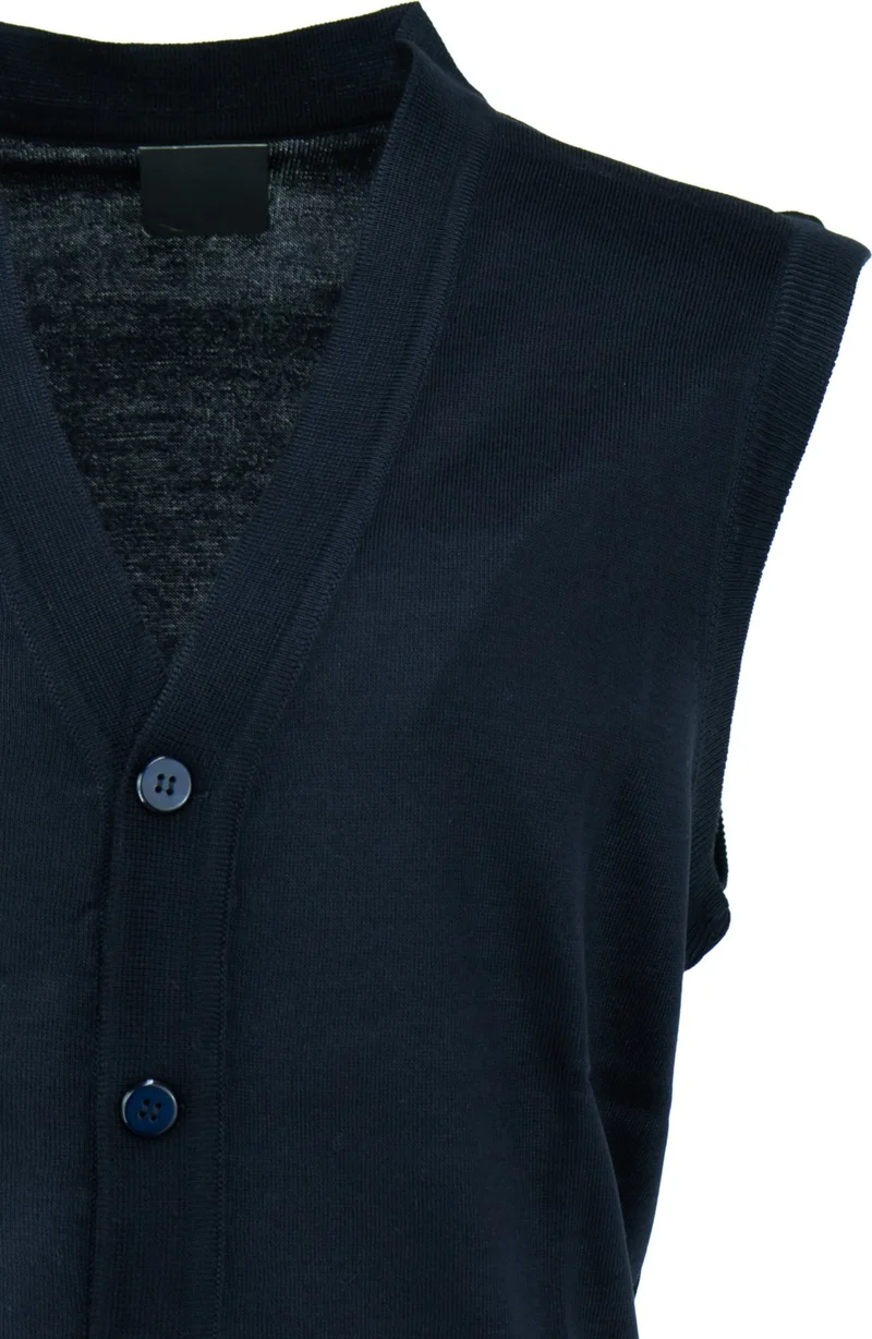 اوبلاند Men's V-Neck Buttoned Double Pocket Classic Model Casual Cut Thin Wool Woven Vest