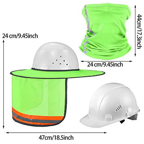 SATINIOR 2 Pcs Sun Hard Hat Neck Protection High Visibility Full Brim Mesh Sun Protection and Neck Gaiter Bandana Face Scarf for Construction Helmet Hard Hat Accessories, Reflective(Green) - Image 3