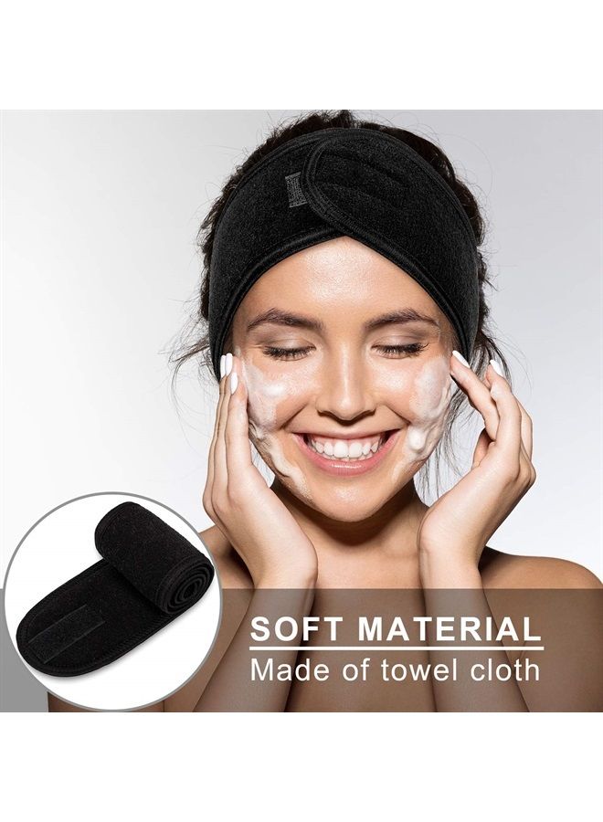 Whaline Spa Facial Headband Make Up Wrap Head Terry Cloth Headband Adjustable Towel for Face Washing, Shower, 3 Pieces (White, Black, Pink) - Image 4
