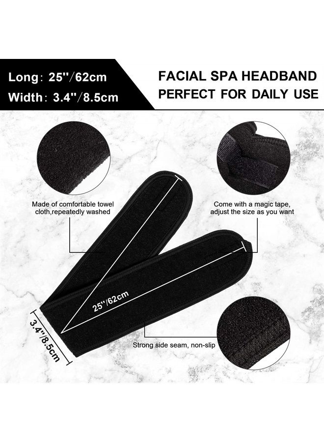 Whaline Spa Facial Headband Make Up Wrap Head Terry Cloth Headband Adjustable Towel for Face Washing, Shower, 3 Pieces (White, Black, Pink) - Image 2