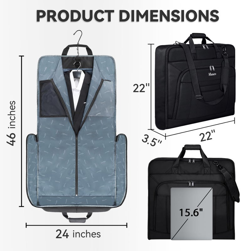 Mancro Garment Bags for Travel, Large Travel Suit Bag for Men Women with Shoulder Strap, Wrinkle Free Carry On Garment Bags for Hanging Clothes, Business Foldable Hanging Luggage Bag for Travel, Black - Image 2