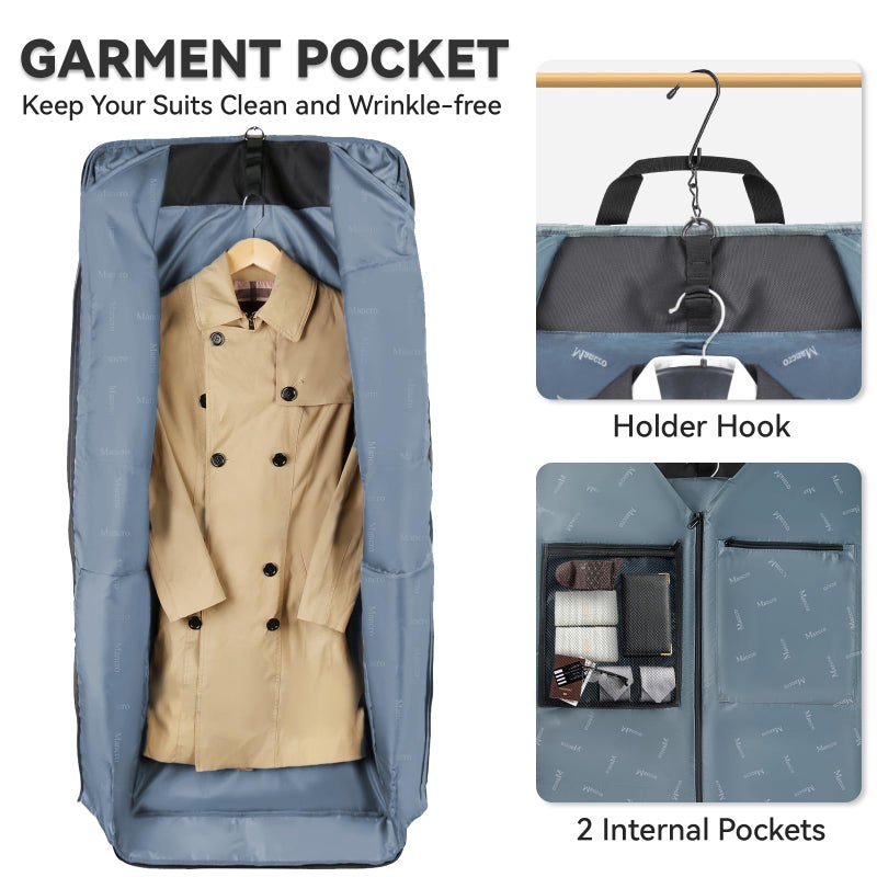 Mancro Garment Bags for Travel, Large Travel Suit Bag for Men Women with Shoulder Strap, Wrinkle Free Carry On Garment Bags for Hanging Clothes, Business Foldable Hanging Luggage Bag for Travel, Black - Image 3