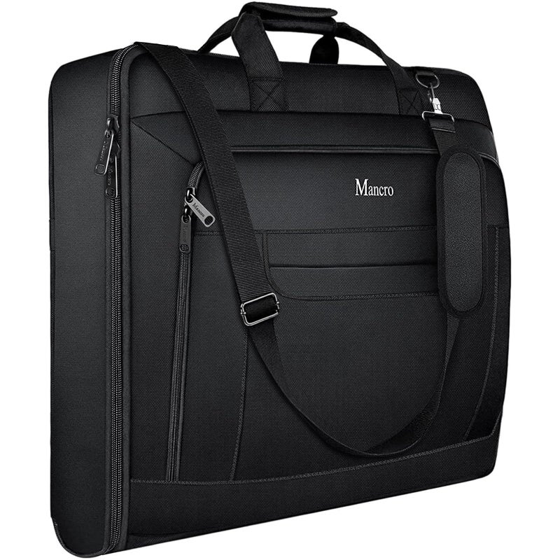 Mancro Garment Bags for Travel, Large Travel Suit Bag for Men Women with Shoulder Strap, Wrinkle Free Carry On Garment Bags for Hanging Clothes, Business Foldable Hanging Luggage Bag for Travel, Black - Image 1