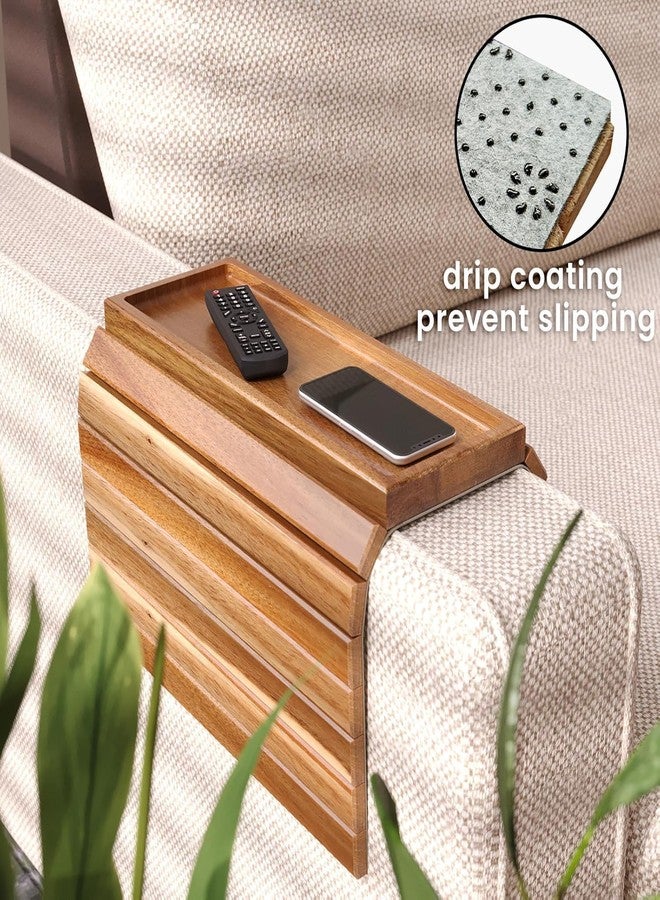 Duadecor Acacia Wood Sofa Armrest Tray Table | Foldable & Expandable Wooden Couch Arm Tray for Snacks, Drinks, Cup, Remote and Dining Matt | Flexible Sofa Arm Table | Food Safe Oil Finish - Image 4