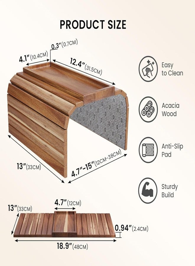Duadecor Acacia Wood Sofa Armrest Tray Table | Foldable & Expandable Wooden Couch Arm Tray for Snacks, Drinks, Cup, Remote and Dining Matt | Flexible Sofa Arm Table | Food Safe Oil Finish - Image 2