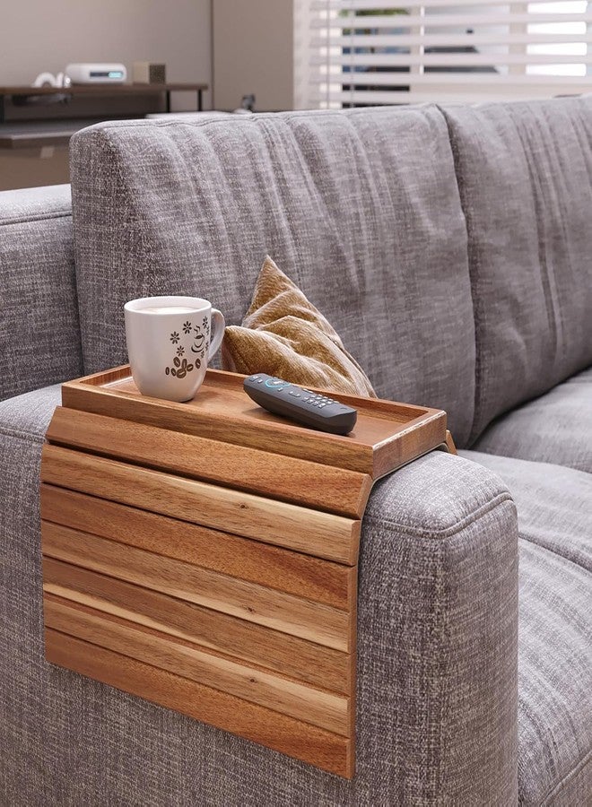 Duadecor Acacia Wood Sofa Armrest Tray Table | Foldable & Expandable Wooden Couch Arm Tray for Snacks, Drinks, Cup, Remote and Dining Matt | Flexible Sofa Arm Table | Food Safe Oil Finish - Image 3