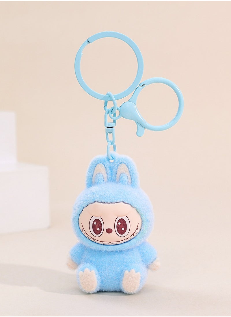 Generic Trendy Labubu Flocked Plush Keychain – Cute Cartoon Bag Charm for Girls, Inspired by Popular Designer Toys, Perfect for Backpacks and Creative Gifts 