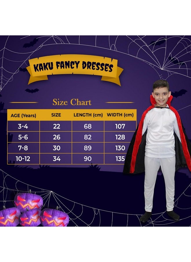 Kaku Fancy Dresses - Kaku Fancy Dresses Polyester Halloween Dracula Robe, Teeth, Eyepatch, Pumkin Candy Basket For Kid Costume Set| Halloween Dress For Boys& Girls| Roleplay, Cosplay & Carnival- 14-17 Years, White & Black - Image 1