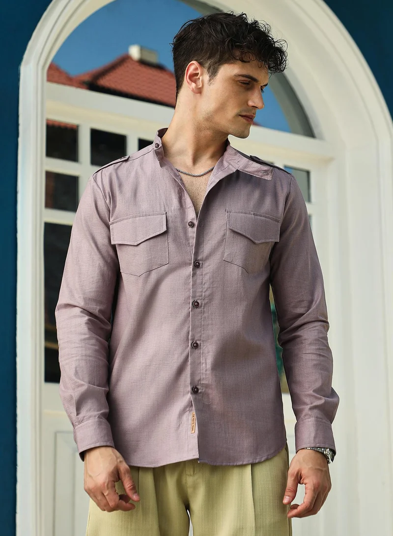 Campus Sutra Men's Grape Purple Linea Utility Shirt