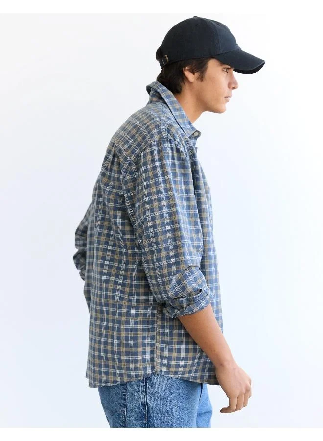 American Eagle Regular Fit Long Sleeve Checked  Oxford Shirt