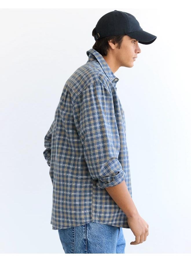American Eagle - Regular Fit Long Sleeve Checked  Oxford Shirt - Image 1