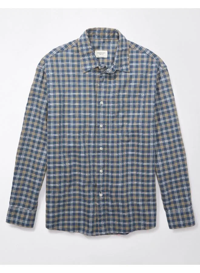 American Eagle Regular Fit Long Sleeve Checked  Oxford Shirt