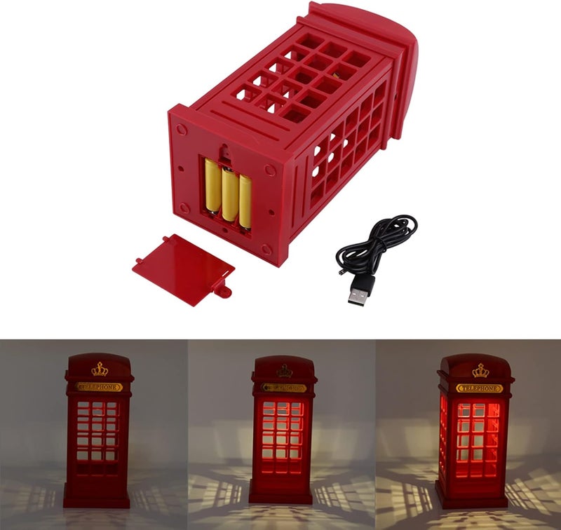 Retro Telephone Booth Night Light, Classic LED with Yellow Warm Light, Eye Protective, Dimmable, USB Charging for Bedroom, Kids Room, Office, Gift for Men Women Teens, Red - Image 4