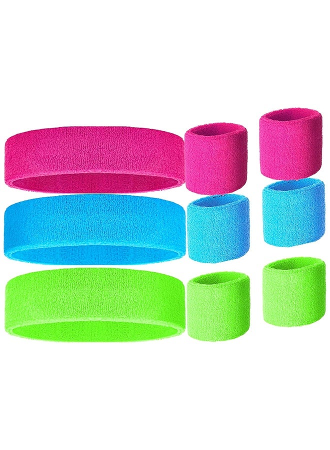 GNAFOTU Neon Headbands and Wristbands, Sweat bands 80s Neon Colors, 80s Party, Sweatbands for Women, Colorful Sweatband Set Pink Blue Green - Image 1