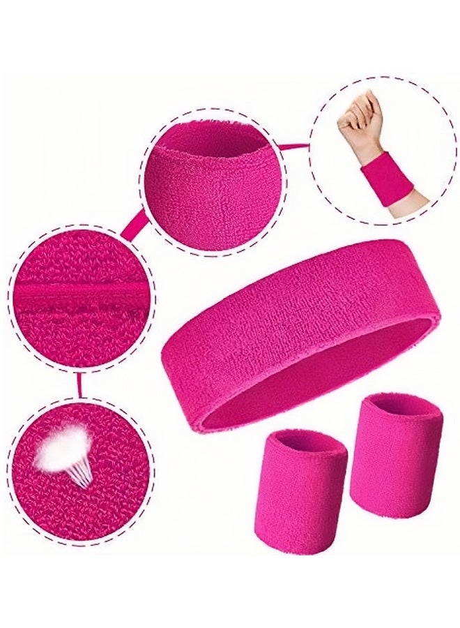 GNAFOTU Neon Headbands and Wristbands, Sweat bands 80s Neon Colors, 80s Party, Sweatbands for Women, Colorful Sweatband Set Pink Blue Green - Image 5