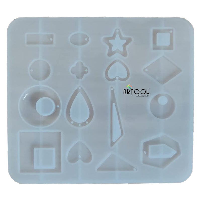 NOLAAI ARTOOL Silicone Resin Art Mold Creative DIY Multipurpose Jewellery Keychains Pendant Making Silicone Mold Epoxy Resin Jewellery Casting Mould 16 Shapes in 1 Mold B102