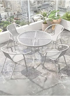 KUSTOMDECO Kustom Deco 5-Piece Outdoor Bistro Set, Glass Top Round Table with 2 Black Mesh Chairs, Patio Furniture for Balcony Grey  - Image 1