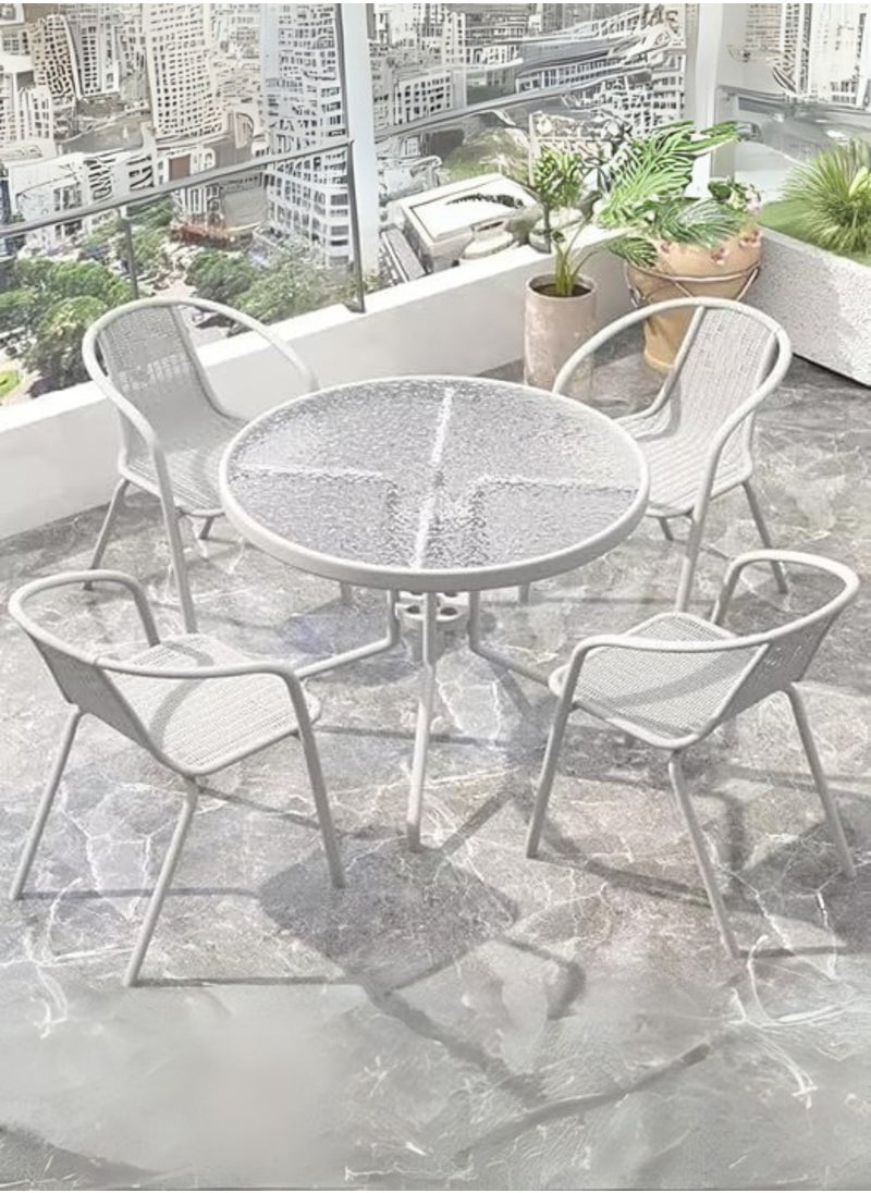 KUSTOMDECO - Kustom Deco 5-Piece Outdoor Bistro Set, Glass Top Round Table with 2 Black Mesh Chairs, Patio Furniture for Balcony Grey - Image 1