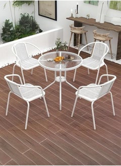 KUSTOMDECO Kustom Deco 5-Piece Outdoor Bistro Set, Glass Top Round Table with 2 Black Mesh Chairs, Patio Furniture for Balcony Grey  - Image 2