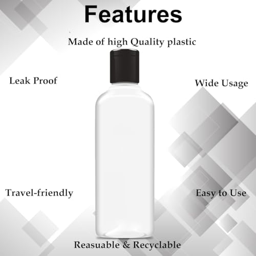 ERZA 200ml Squeeze Bottle with Flip Top Cap, Empty BPA-Free Refillable Container For Shampoo, Lotions, Liquid Soap, Creams, Liquid Cosmetic Travel Size Transparent Bottle, Black Flip-Top, Set of 12 - Image 3