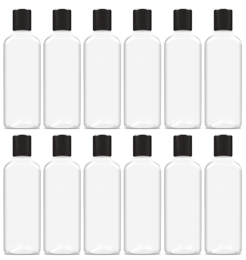 ERZA 200ml Squeeze Bottle with Flip Top Cap, Empty BPA-Free Refillable Container For Shampoo, Lotions, Liquid Soap, Creams, Liquid Cosmetic Travel Size Transparent Bottle, Black Flip-Top, Set of 12 - Image 1
