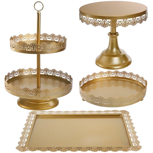 TOPZEA Set of 4 Cake Stands Metal Cupcake Holder Tiered Dessert Serving Tower Decor Serving Platter Candy Fruit Display Plates for Baby Shower Wedding Birthday Celebration Christmas Party Gold