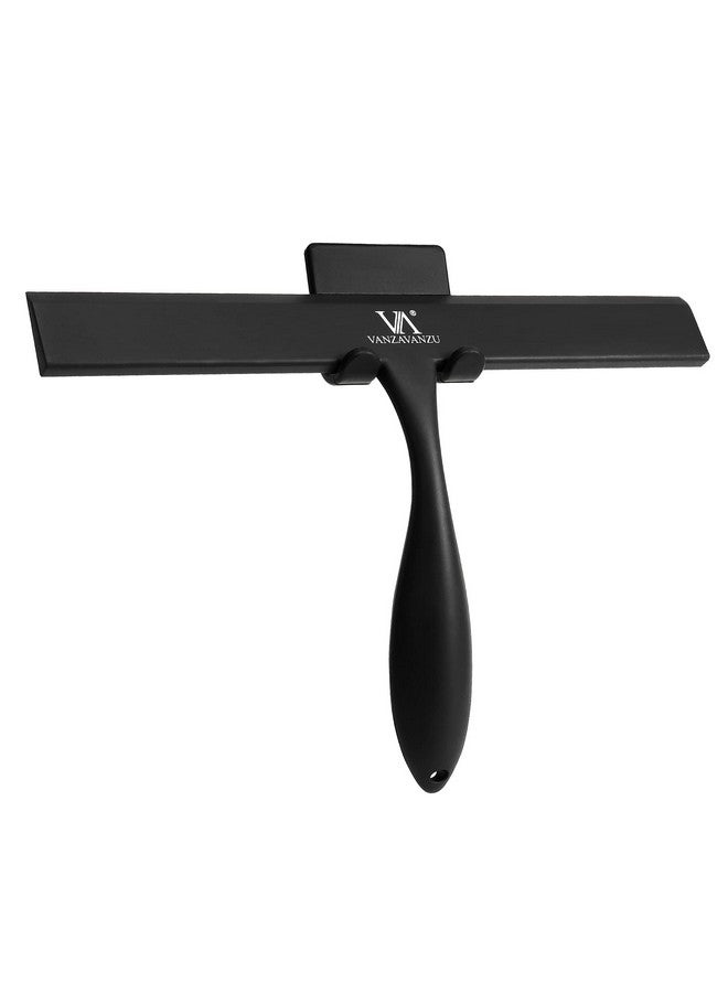 VANZAVANZU Shower Squeegee for Shower Glass Doors, 11-Inch All-Purpose Silicone Squeegee for Bathroom with Non-Slip Handle, Adhesive Hook, for Mirror, Tile, Car Window (Black) - Image 1