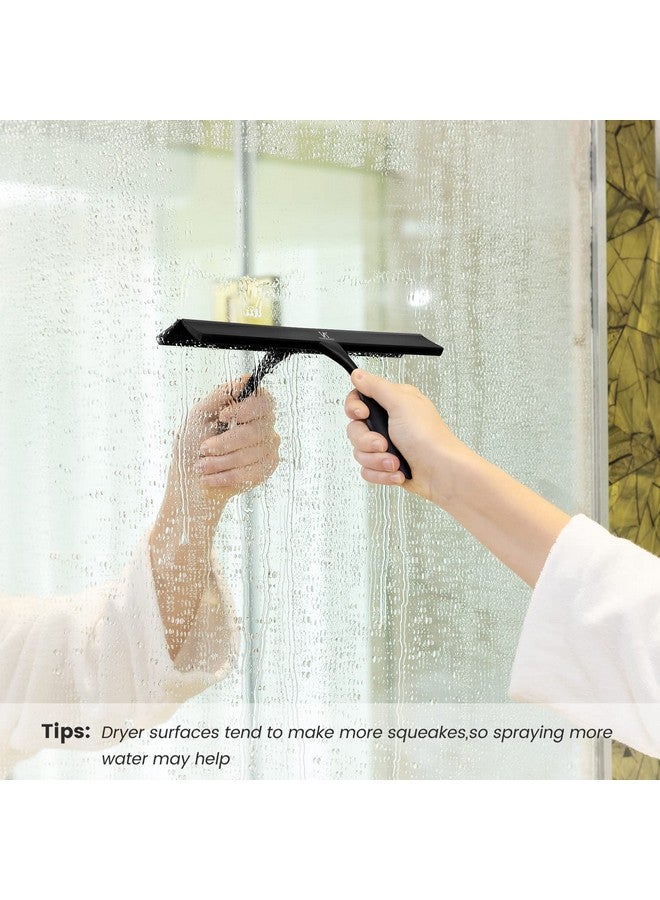 VANZAVANZU Shower Squeegee for Shower Glass Doors, 11-Inch All-Purpose Silicone Squeegee for Bathroom with Non-Slip Handle, Adhesive Hook, for Mirror, Tile, Car Window (Black) - Image 2