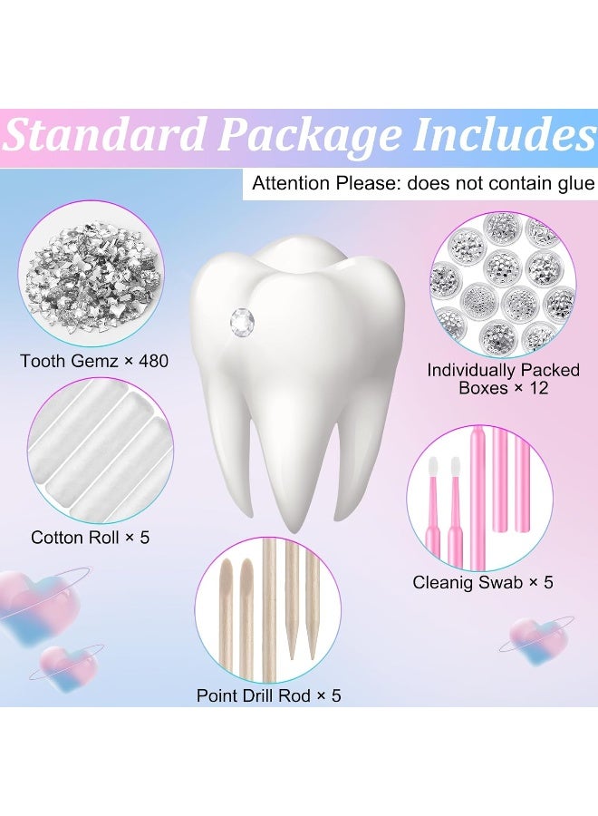 Leelosp 480 Pcs Tooth Gem Kit DIY Teeth Crystals Jewelry Fashionable Teeth Gems Kit Artificial Crystal Tooth Reflective Ornaments Without Glue White - Image 2