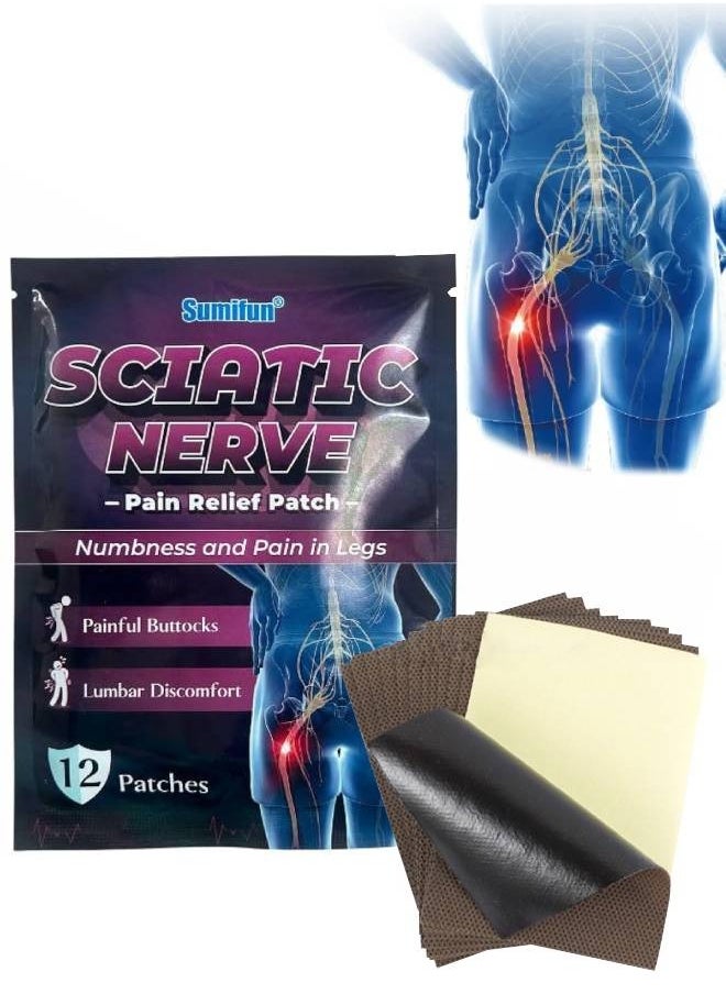 Sumifun - 12 Pcs Sciatic Nerve Pain Relief Patch Multifunction High Potency Pain Reducing Patch Heat Patches for Sciatic Nerve Pain Sciatica Pain Relief Ointment Plasters - Image 1