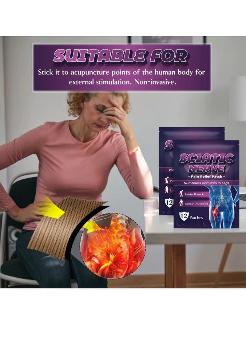 Sumifun - 12 Pcs Sciatic Nerve Pain Relief Patch Multifunction High Potency Pain Reducing Patch Heat Patches for Sciatic Nerve Pain Sciatica Pain Relief Ointment Plasters - Image 1
