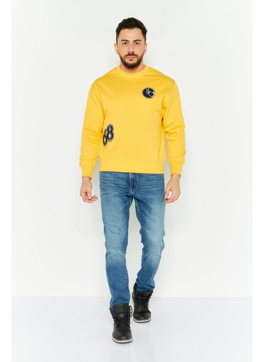 ESPRIT - Men Crew Neck Embroidered Long Sleeves Sweatshirt, Yellow - Image 1
