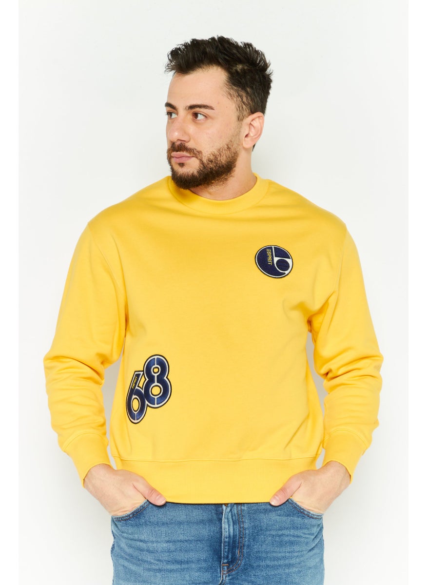 ESPRIT - Men Crew Neck Embroidered Long Sleeves Sweatshirt, Yellow - Image 1