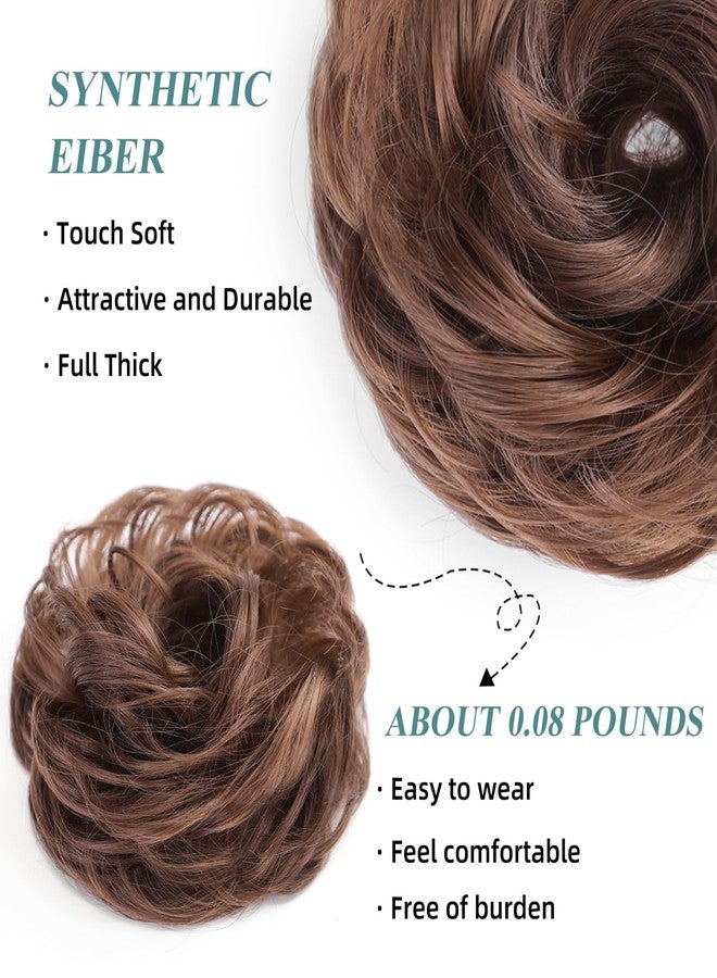 VIVIAN Messy Hair Bun Hair Wavy Curly Scrunchies Ponytail Extension Synthetic Extension for Women Updo Daily 1PCS(marron Brown) - Image 4
