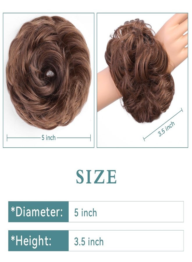 VIVIAN Messy Hair Bun Hair Wavy Curly Scrunchies Ponytail Extension Synthetic Extension for Women Updo Daily 1PCS(marron Brown) - Image 3
