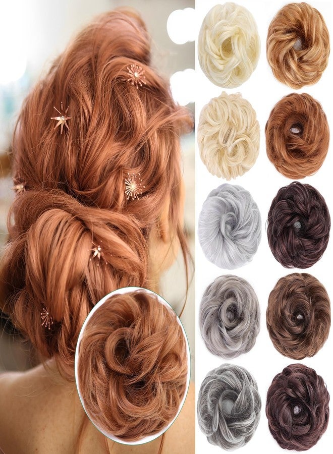 VIVIAN Messy Hair Bun Hair Wavy Curly Scrunchies Ponytail Extension Synthetic Extension for Women Updo Daily 1PCS(marron Brown) - Image 2