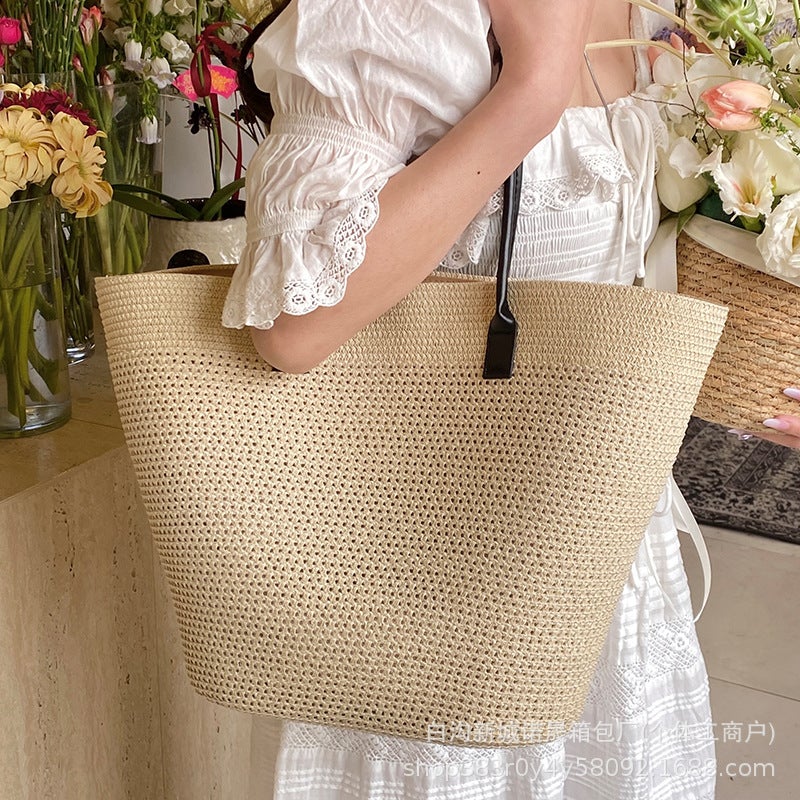 Large Capacity Casual Woven Holiday Beach Bag Fashionable Striped Shoulder Tote Bag Straw Woven Bag - Image 4