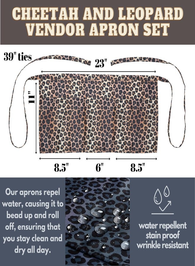 Plum Hill Cheetah Leopard Cute Waitress Apron with Pockets for Teachers, Aprons 2-pack for Waiters, 3 Pockets Half Waist, Restaurant Coffee Shop Vendor - Image 3