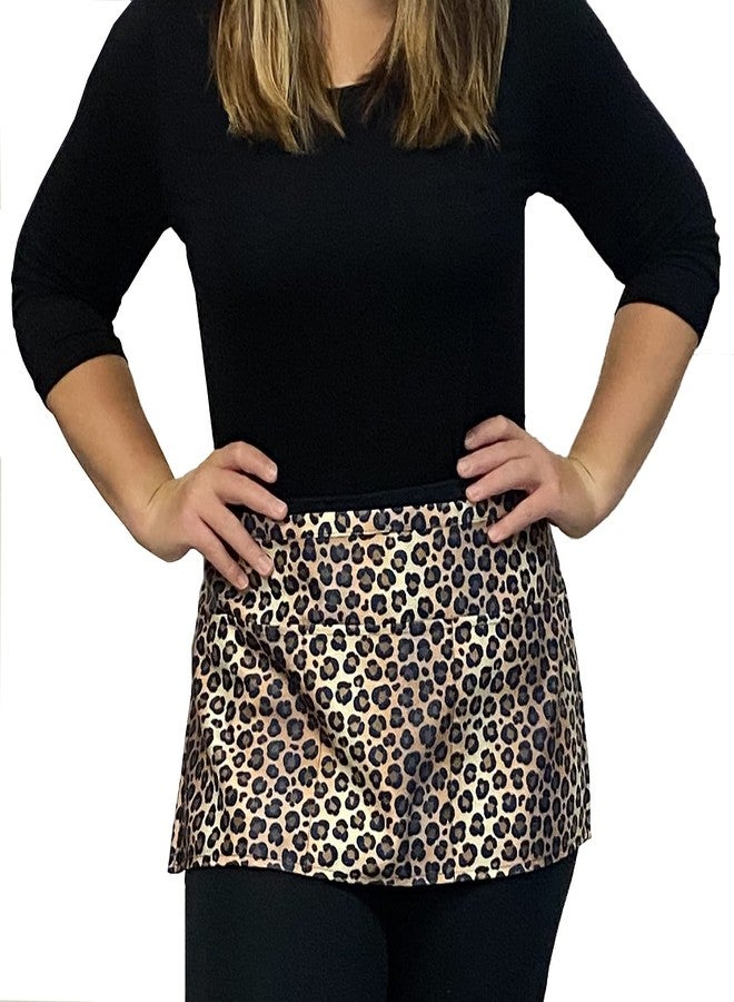 Plum Hill Cheetah Leopard Cute Waitress Apron with Pockets for Teachers, Aprons 2-pack for Waiters, 3 Pockets Half Waist, Restaurant Coffee Shop Vendor - Image 2