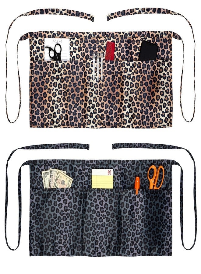 Plum Hill Cheetah Leopard Cute Waitress Apron with Pockets for Teachers, Aprons 2-pack for Waiters, 3 Pockets Half Waist, Restaurant Coffee Shop Vendor - Image 4