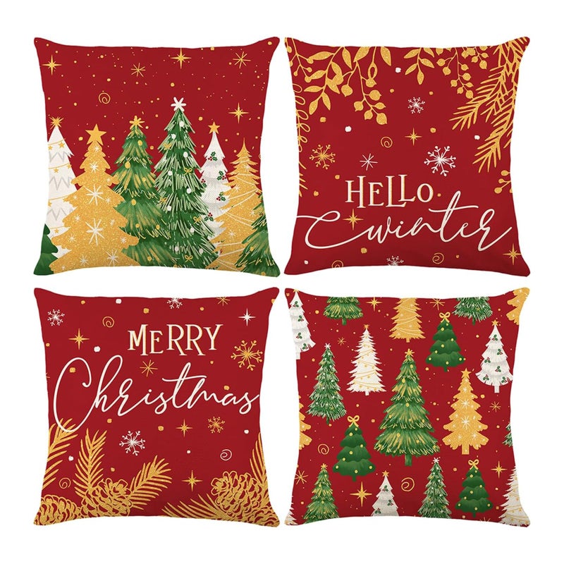 ONFAON Christmas Decorations Christmas Pillow Covers 18 x 18 Inches Set of 4Xmas Tree Throw Pillow Cases Winter Holiday Decor for Sofa Living Room - Image 2