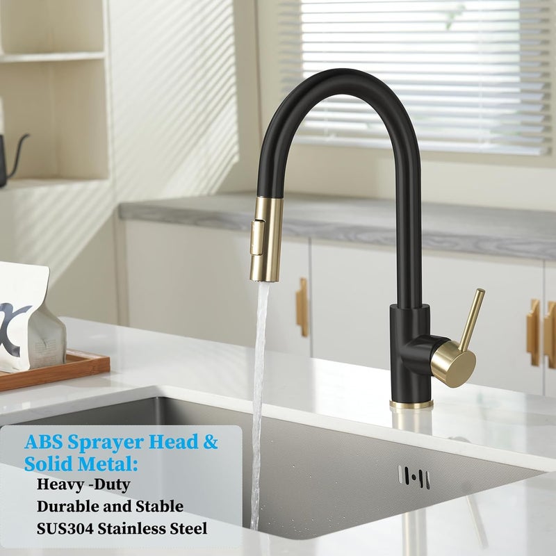 havin Gold and Black Kitchen Faucet with Pull Down Sprayer, High Arc Stainless Steel Material, with cUPC Ceramic Cartridge,Without Deck Plate,Fit for 1 Hole Kitchen Sink or Laundry Sink SS501GB - Image 2