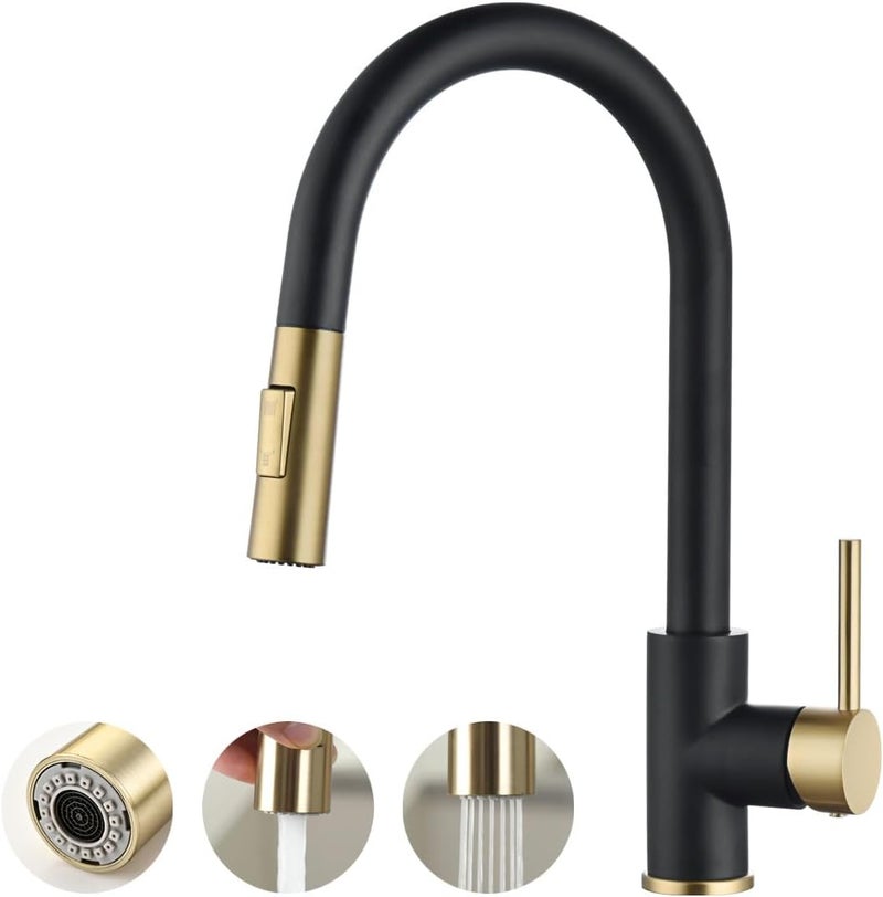 havin Gold and Black Kitchen Faucet with Pull Down Sprayer, High Arc Stainless Steel Material, with cUPC Ceramic Cartridge,Without Deck Plate,Fit for 1 Hole Kitchen Sink or Laundry Sink SS501GB - Image 1