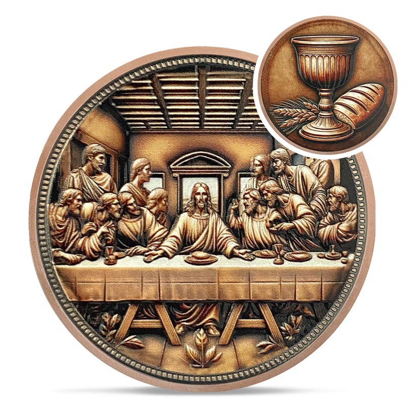IELCJJ The Last Supper Christian Challenge Coin - Jesus Eucharist Religious Copper Token - Art God Pocket Bible Verses Coins for Study - Good Luck Commemorative Gifts for Men Women Kids - Image 1