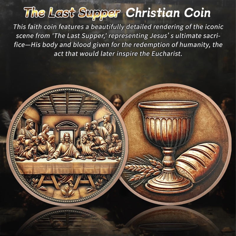 IELCJJ The Last Supper Christian Challenge Coin - Jesus Eucharist Religious Copper Token - Art God Pocket Bible Verses Coins for Study - Good Luck Commemorative Gifts for Men Women Kids - Image 2