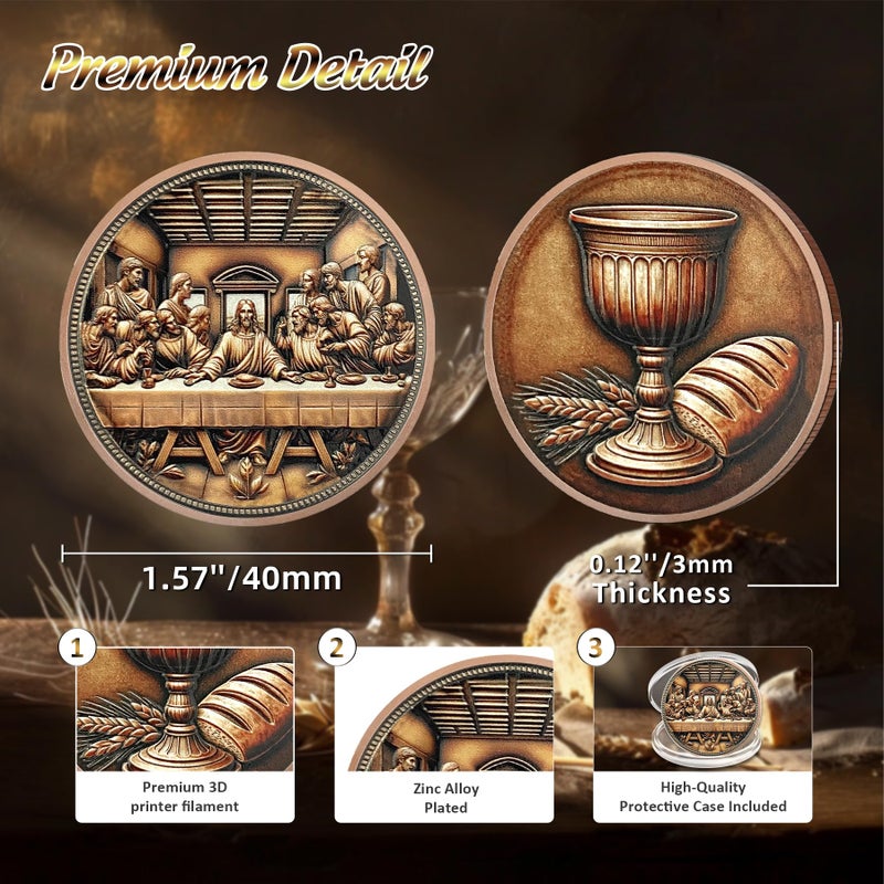 IELCJJ The Last Supper Christian Challenge Coin - Jesus Eucharist Religious Copper Token - Art God Pocket Bible Verses Coins for Study - Good Luck Commemorative Gifts for Men Women Kids - Image 3