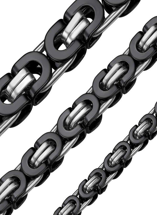 ChainsHouse Black Stainless Steel Flat Byzantine Link Chain Necklace for Men 6mm 20 Inch - Image 1