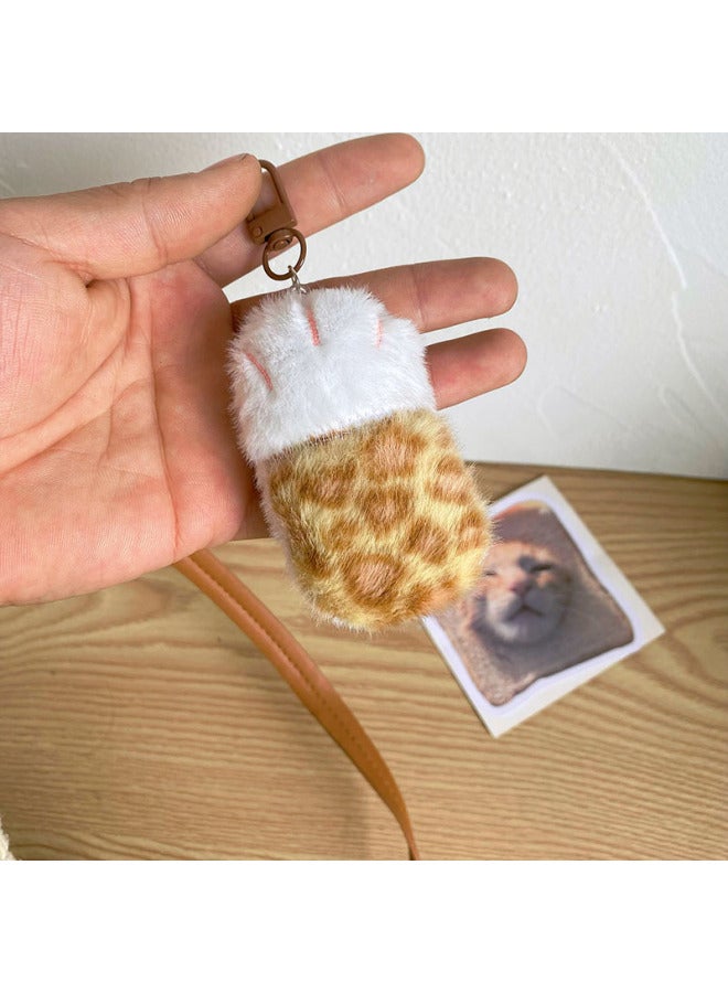 Soft And Fluffy Leopard Print Cat Paw Keychain, Fun And Cute Girl Bag Charm, Bestie Gift, Doll Plushie Ornament
